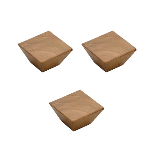 Image of 3 Piece Solid Teak Wood Square Drawer Knob| Wooden Cabinet & Wardrobe Door Handle | Natural Finish Geometric Furniture Knob for Cupboard, Kitchen Drawer & Dresser Hardware - 1.5 Inch