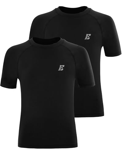 Boys' Compression Shirt, Youth Kids Short Sleeve Basketball Undershirt, Quick Dry Football Athletic Base Layer Tops