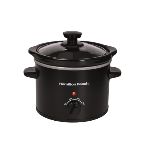 Hamilton Beach 1.8L Mighty Mini Slow Cooker, 90W Energy-Efficient Design, Removable Ceramic Bowl, 3 Heat Settings, Compact for 1-2 People, Easy Clean, Black - HBSC020B