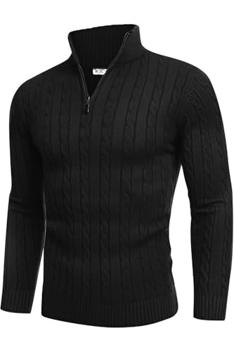 Image of TYSORT Men High Neck Zipper Full Sleeve Cable Knitted Winter Sweater,Cable Knit Sweater for Men