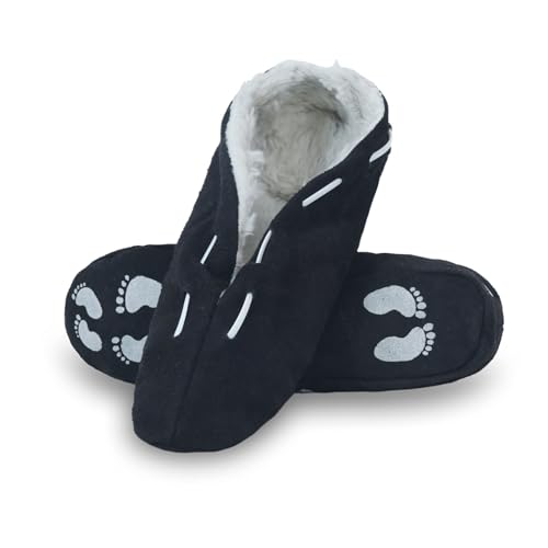Sonia Originelli Hausschuh Schlappen für Damen & Herren in Schwarz in Größe 41 - warme Pantoffeln mit Kuschelfell & Antirutschsohle Fell Hausschuhe aus Wildleder