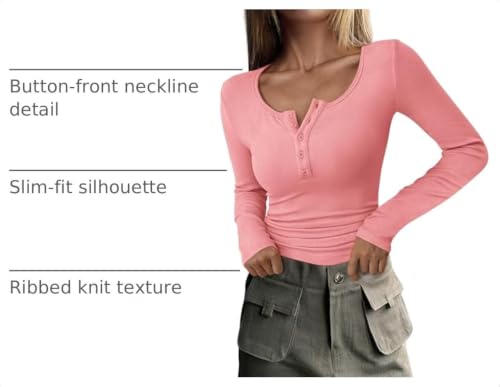 Image of PRETTYGARDEN Women's Fall Long Sleeve Henley T Shirts
