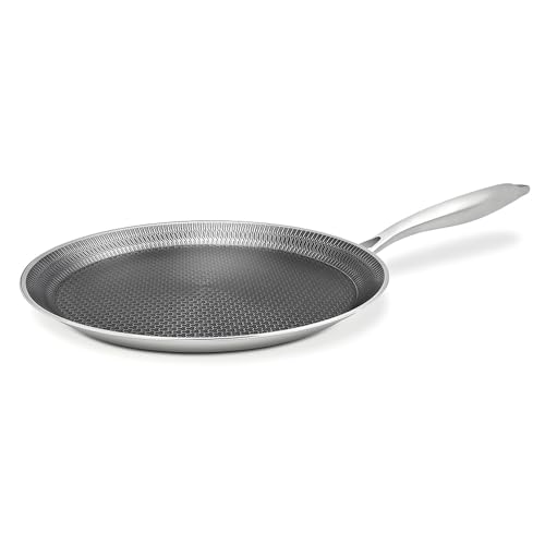 Bobikuke Poêle à Crêpes en Acier Inoxydable 30 cm, Crêpière avec Revêtement Antiadhésif, Tous Feux dont Induction, sans PFOA
