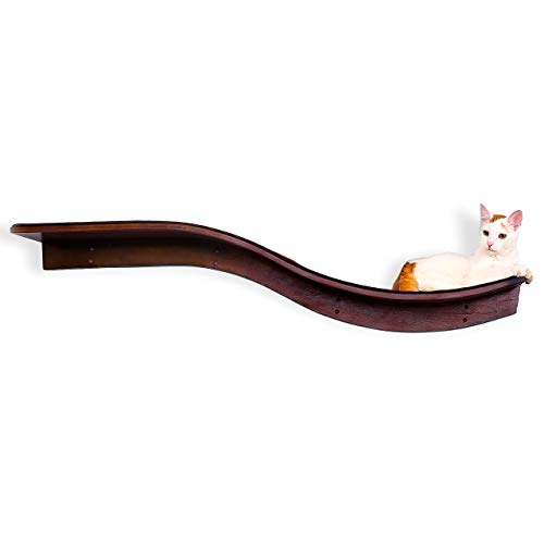 The Refined Feline Lotus Branch Cat Shelf, Sturdy Wave Design Cat Wall Perch, Wooden Comfortable Berber Carpet Faux Fur Cats Bed