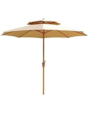 ガーデンパラソル パラソル 大型 ダブルトップ 風に強い ガーデンパラソル アウトド アパラソル ガーデンパラソル (約)直径220/270cm×高さ250cm ハンドル開閉 ワイドパラソル UVカット 撥水加工 折り畳み 軽量 ハンギングパラソル ビーチパラソル 庭 テラス ベランダ オープンカフェ ガーデン (220cm, カーキ)