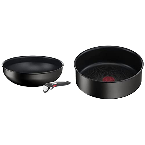 Tefal Ingenio, Lot de 2 pièces Sauteuse 28 cm + 1 poignée, Induction, Revêtement antiadhésif, Indicateur de démarrage de cuisson & Ingenio Eco Resist Sauteuse 24...