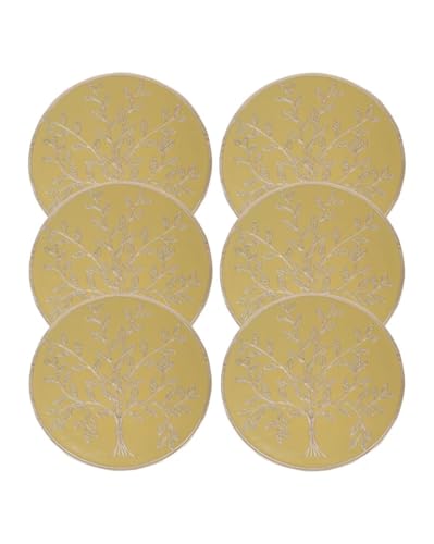 Image of Dakshya Industries Dining Table Mats Round PVC Set | 6 Waterproof Placemats (38 x 38 cm) + 1 Table Runner (91 x 33 cm) | Heat Resistant, Kitchen Decor (Nexovia)