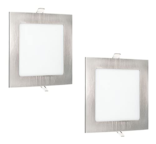 Popp- PACK x2 Placa Empotrado Niquel Cuadrado Downlight LED Pro 12W IP20 Super Slim Luz neutra 4000K 900Lm Chip SMD2835 CRI80 (4000K 12W Cuadrado)