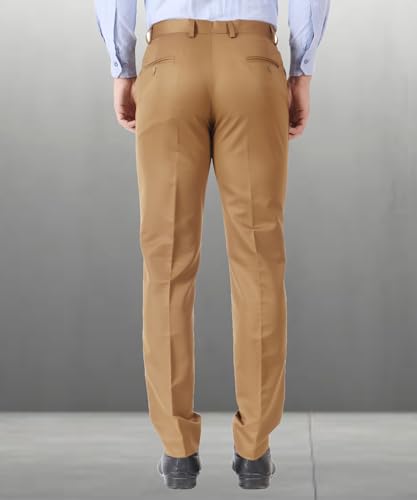 Image of MALENO Men's Slub Effect Solid Trouser | Classic Slim Fit Formal Trousers for Men | Slim Fit Trousers for Men