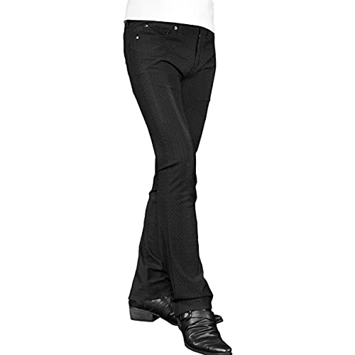 ロングパンツ ジャガード 菱型 ダイヤ柄 ブーツカット 日本製 スリム ストレッチ ボトムス シューカット メンズ ブラック黒 933778 L