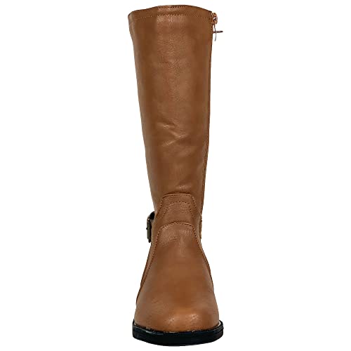 SOBEYO Girls' Riding Boots Corset Lace Up Back Mid Calf Knee High Block Heels4