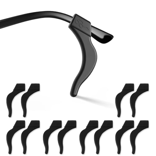 Oporte Antideslizante de Silicona de Calidad, 6 pares Sujeta Gafas, Grande Sujeta Patillas Gafas, Titular de silicona antideslizante Para Gafas Accesorios gancho del oído de gafas Deportes, Negro