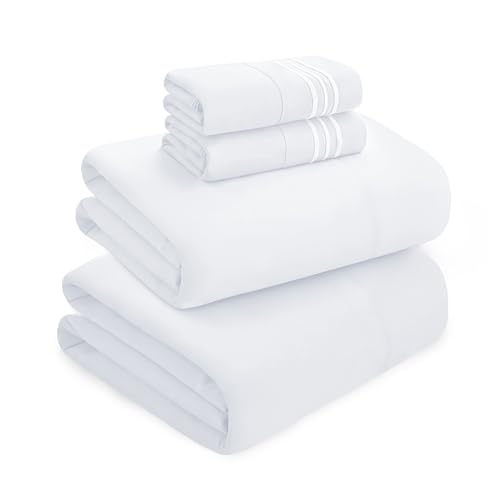 Mocassi Juego de sábanas de lujo King de 4 piezas, calidad de hotel 1800, fácil de ajustar, sábanas y fundas de almohada resistentes a las arrugas y a la decoloración, sábana bajera elástica en todo