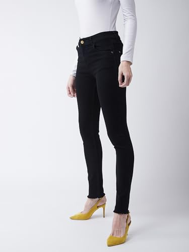 Image of Miss Chase Women's Skinny High Rise Cropped Length Fringe Detailing Stretchable Denim Jeans
