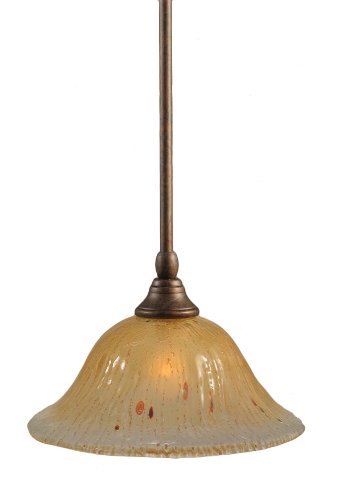 Toltech Lighting 23-BRZ-730 10-Inch Stem Mini-Pendant Light Bronze Finish with Amber Crystal Glass
