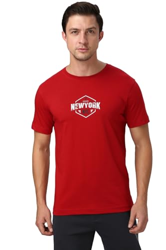 Image of Van Heusen Men Cotton Regular Fit Athleisure Graphic T-Shirt - Round Neck, Short Sleeve, Minimal Print