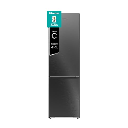 Hisense RB5P410SBFC Frigorifero Combinato Total No Frost, Nero Inox, 203x65,8cm, Classe C, 413L, large capacity, wifi, metal tech cooling, porta reversibile