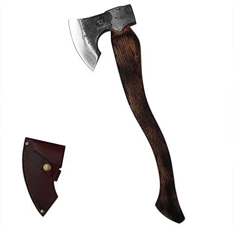 WICING Camping Axe - 21 inches Chopping Axe for Wood Splitting and Kindling, 1055 High Carbon Steel and Beech Wooden Handle, with Leather Sheath - Head 1.5 lbs Cover