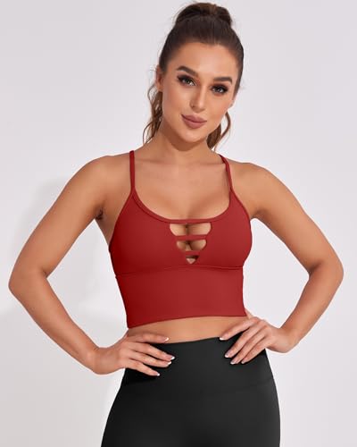 Image of AngiMelo Longline Sports Bras for Women High Support Strappy Push Up Workout Tops Built in Bra Padded Crop Yoga Tank Top