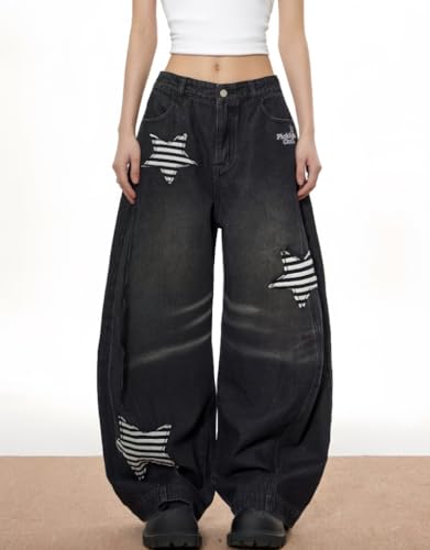 Y2k Unisex Vintage 3D Star Applique Baggy Jeans Hiphop Punk Streetwear Grunge Casual Wide Leg Oversized Denim Pants3