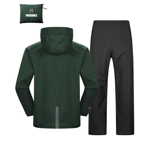Outdoor Ventures Packable Rain Suit for Men Lightweight Waterproof Breathable Rain Gear for golf Rain Jacket Pants