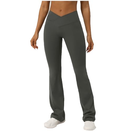 Leggings para mujer, pantalones de yoga de color sólido, leggings de gimnasio, cintura cruzada, pantalones de cintura alta para mujer, ropa de entrenamiento elástica deportiva, sin costuras, Ejercito