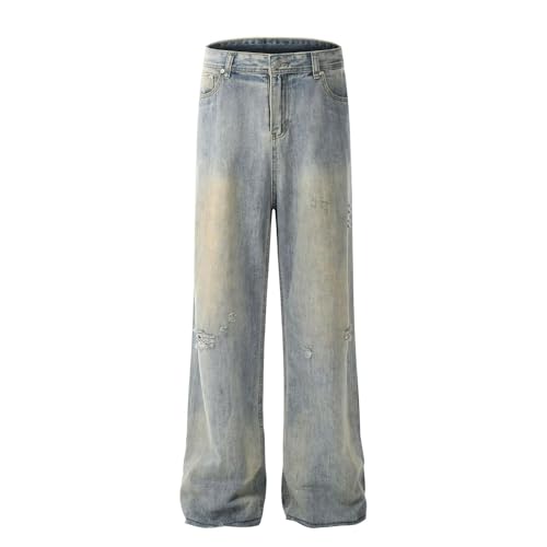 Jeans Pants Trouser Denim Washed Retro Street Trendy Ripped Straight Leg Casual for Men3