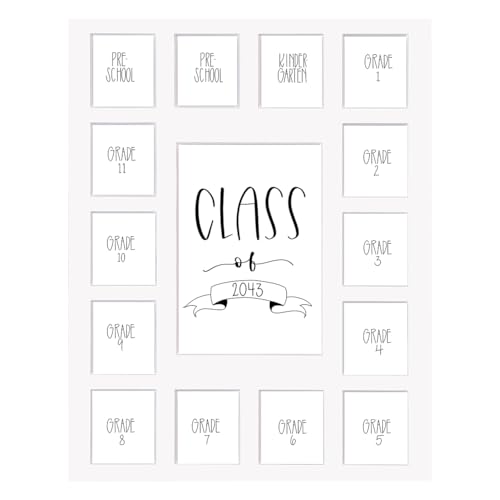 Image of Rustic Red Door Co. RRD Class of 2043 Photo Collage Mat (11' x 14') - School Picture Frame for Pre-K to 12 - White Mat (15 Photos)