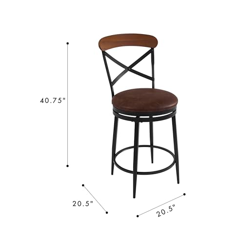Image of HomePop Hudson Swivel Counterstool, 26-Inch, Brown Faux Leather