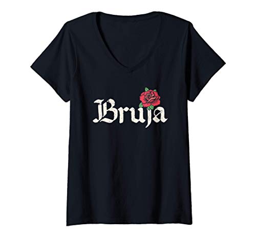 Mujer bruja witch red rose cute halloween costume for women gift camiseta cuello v