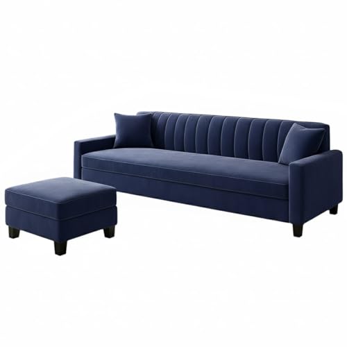 Image of Furny Aveira 4 Seater Fabric Sofa Set with Ottoman (Blue) | Soft Velvet Fabric | Modern Design | Comfortable Seating | Living Room Furniture