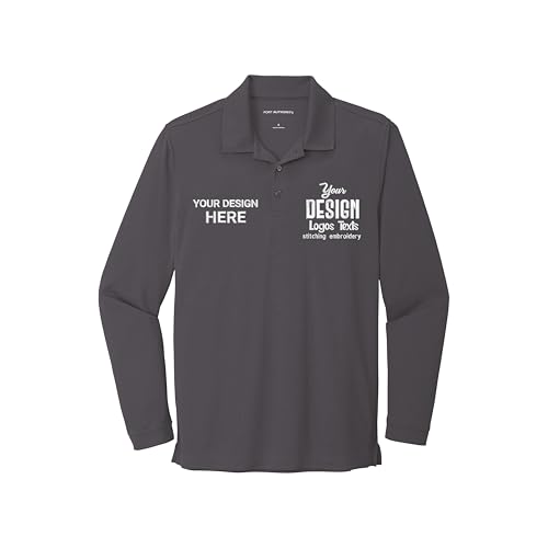 Personalized Long Sleeve Polo Shirt for Men, UV Micro-mesh Embroidered Logo and Text, Custom Work Shirt, Design Your Own Black3