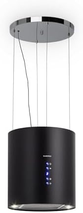 Klarstein Berett Island Extractor Hood - Island Extractor Hood, Diameter 35 cm, 190 W Motor Power, Max. 560 m³/h Air Circulation, 3 Power Levels, LED Hob Light, Stainless Steel, Black