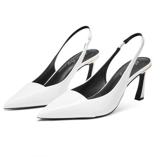Image of Elisabet Tang Women's Kitten Heel Slingback Low Pumps 3 Inches Stiletto Pointed Closed Toe Elegant Dressy Bridal Wedding Party Shoes