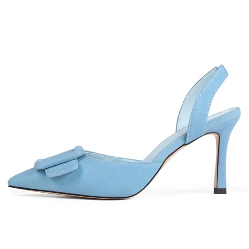 Fericzot Slingback Kitten Heels for Women,Sling Back Buckle Pumps Pointed Toe Kitten Heels Suede Wedding Party Shoes2