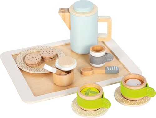 small foot Servizio tè e caffè in Legno per Bambini, Gioco di Ruolo in Cucina con 15 Pezzi, dai 2 Anni in su, 12484, Colore Naturale