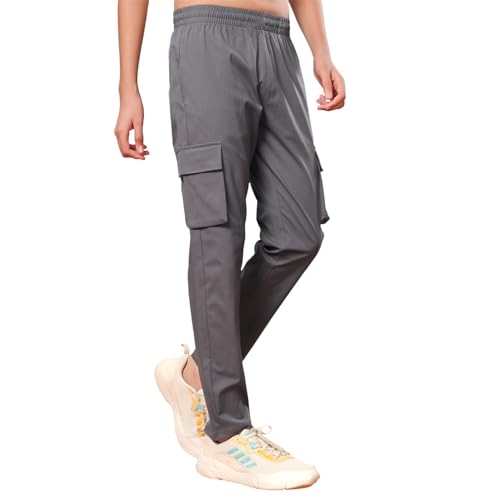 Image of TECHNOSPORT Boys' Solid Straight Fit TS Flexi Cargo Trackpants Drawstring 4-Pocket Polyester Joggers for Sports Play School UPF50+ Anti Odour