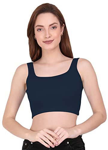 Image of THE BLAZZE 1044 Women's Cotton Basics Sexy Solid Square Neck Slim Sleeveless Saree Readymade Saree Bra Blouse Crop Top T-Shirt for Women