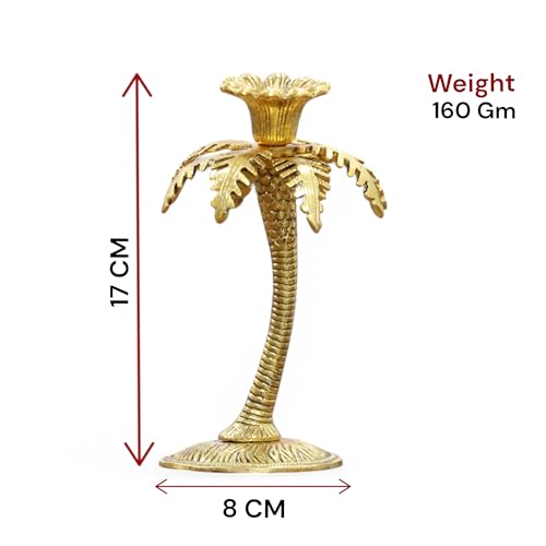 KridayKraft Metal Gold Plated (Palm) Khajur Candle Holder for Home Hotal Decor Candle Stand Tree Statue for Candle Light Dinner & Dining Table Decorative Showpiece for Decoration & Gift Purpose...