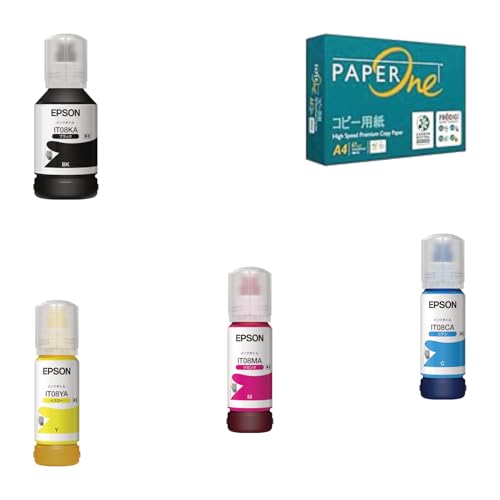 【純正品 4色+A4用紙500枚セット】 エプソン インクボトル IT08 えんぴつ削り KA/CA/MA/YA (ブラック/シアン/マゼンタ/イエロー) 対応機種;PX-M791FT/M6711FT/M6712FT/S6710T