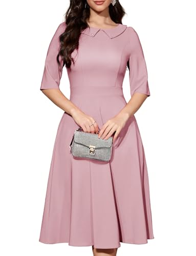 Bbonlinedress Cocktailkleid Damen Knielang Sommer festliches Kleid Kurzarm Vintage Retro Rockabilly Kleider Abendkleider elegant für Hochzeit Blush...