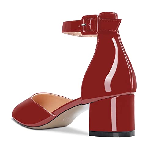 Aachcol Women Ankle Strap Pumps Close Pointed Toe D'Orsay Two-Piece Chunky Block Mid Heel Shoes 2 Inches3