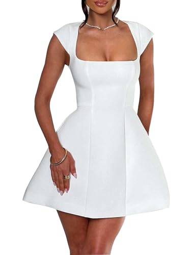 LuFeng Women's Square Neck Cap Sleeve Fully Lined Mini Dress Zipper A Line Party Club Dresses4