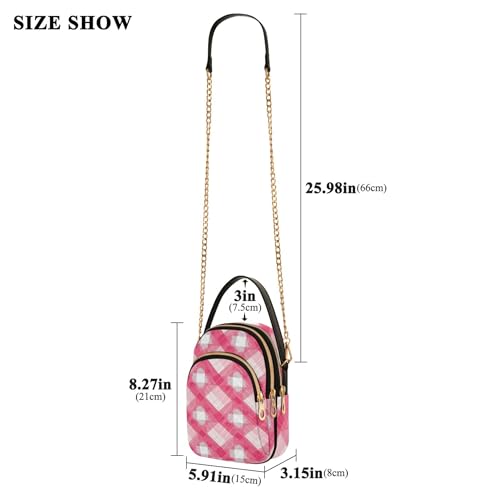 Pink White Gingham Checkered Women Shoulder Handbag Quilted Chain Wallet Cell Phone Purse Cute Designer Satchel Crossbody Bag3