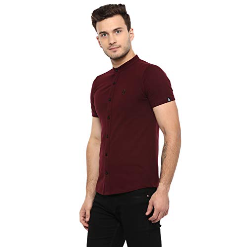Image of Urbano Fashion Men's Solid Cotton Slim Fit Polo Shirt with Mandarin Collar
