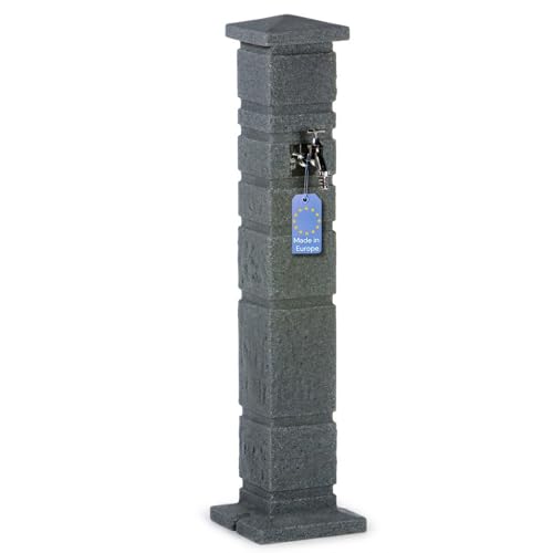 YourCasa Classic Wassersäule Garten Granit-Optik | Römische Wasserzapfsäule mit 3/4 Wasserhahn & Aufbewahrungsbox | 111 cm Standbrunnen Zapfstelle | Witterungsbeständig (Anthrazit)