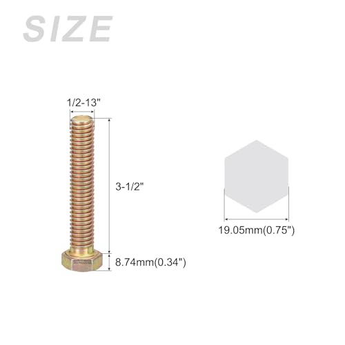 Image of METALLIXITY Hex Bolts (1 /2-13x3-1 /2) 25Pcs, Carbon Steel Zinc Plated, Coarse Thread UNC Hex Head Screw Bolt - for Furniture Repair, Yellow