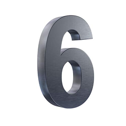 3D Hausnummer 6 Edelstahl anthrazit RAL7016 Arial Hausnummernschild Gebäudenummer Türnummer für die Montage im Außenbereich Rostfrei Witterungsbeständig Pflegeleicht Schriftart Arial
