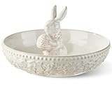 Metahom Easter Candy Dish, Ceramic Bunny Candy Bowl, Floral Decorative Bowl for Easter Home Decor, Office Treats, Party Snacks, 8 Inch, 28 Oz, Cream White