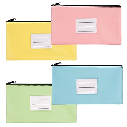 Banktasche, 4 Stück Geldtaschen Banktasche, Leder Bankmappe Geldscheintasche mit Reißverschluss und Fenster für Schule, Haushalt, Business （4 Farben B）